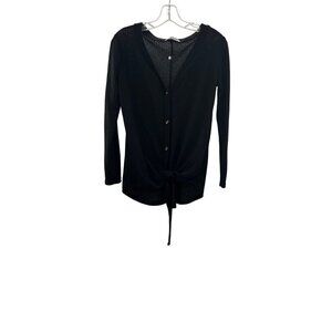 Ecowish Women's Waffle Knit Tie Front Button Up Sweater Black Size Small